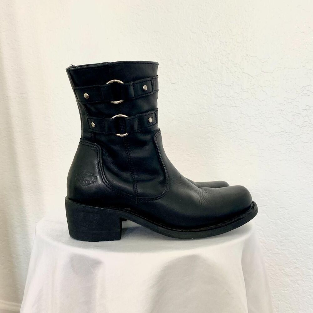 Harley-Davidson Piper double harness buckle moto riding boots Black Leather 6.5